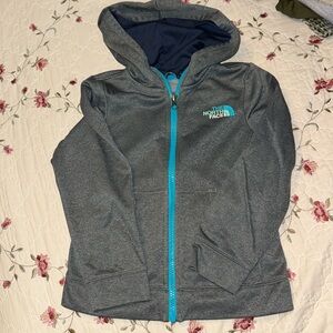 The North Face Full Zip Gray/Light Blue Polyester Hoodie Size Girls XS